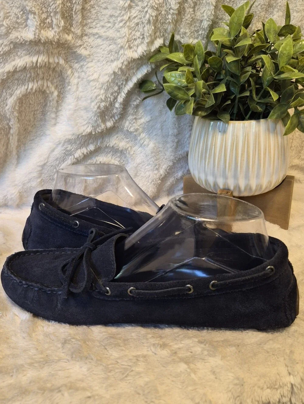 J. Crew Suede Driving Moccasins Loafers Navy Blue Slip On Flats Women's Size 8